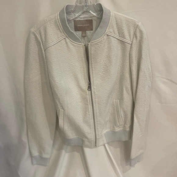 Banana Republic Cream Textured Pebbled Full Zip Up Bomber Jacket Size Small - Picture 2 of 8